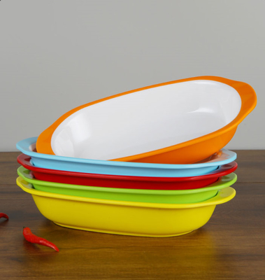 Un buen precio. Tazón de fuente grande Eco de la melamina oval del restaurante multicolor del rectángulo amistoso 10 pulgadas en línea