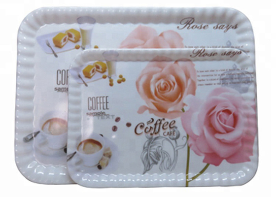 Un buen precio. Bandeja rectangular de la melamina casera de la decoración, bandeja de la comida de la melamina con la manija en línea