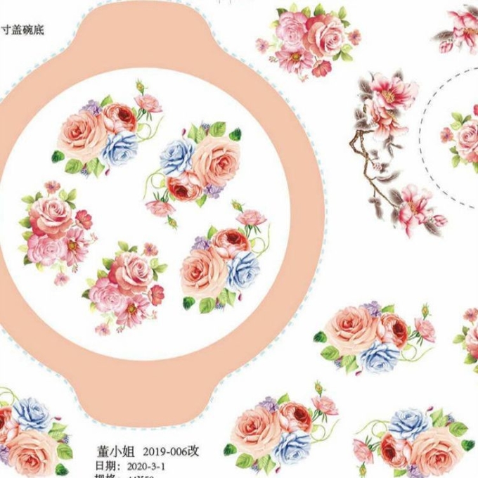 China Copo cerámico de transferencia de agua Impresión de papel decal para placas de melamina 1
